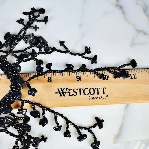 Black Glass Fringe Necklace Choker Goth Grandma Spooky Coral Dark Fairy … - Picture 7 of 10